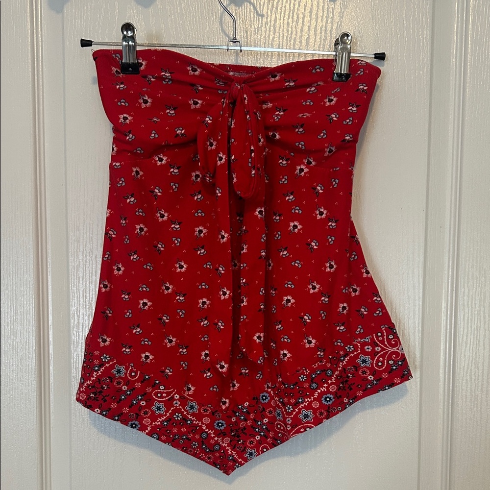 **SOLD** Tie-Front Red Floral Bandana-Print Women’s Top
